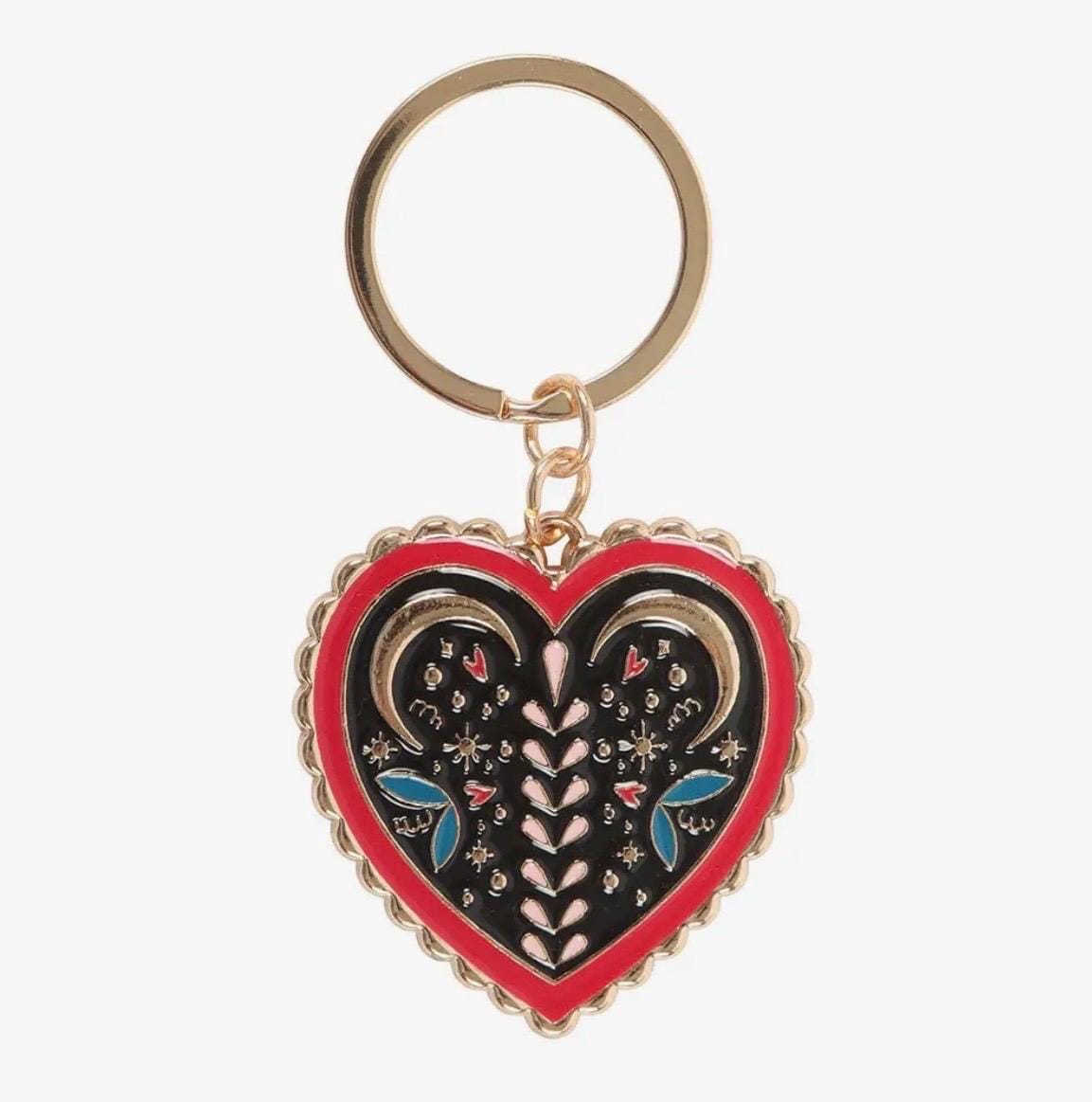 Folk Heart Enamel Key Ring, Alloy Charm Accessory