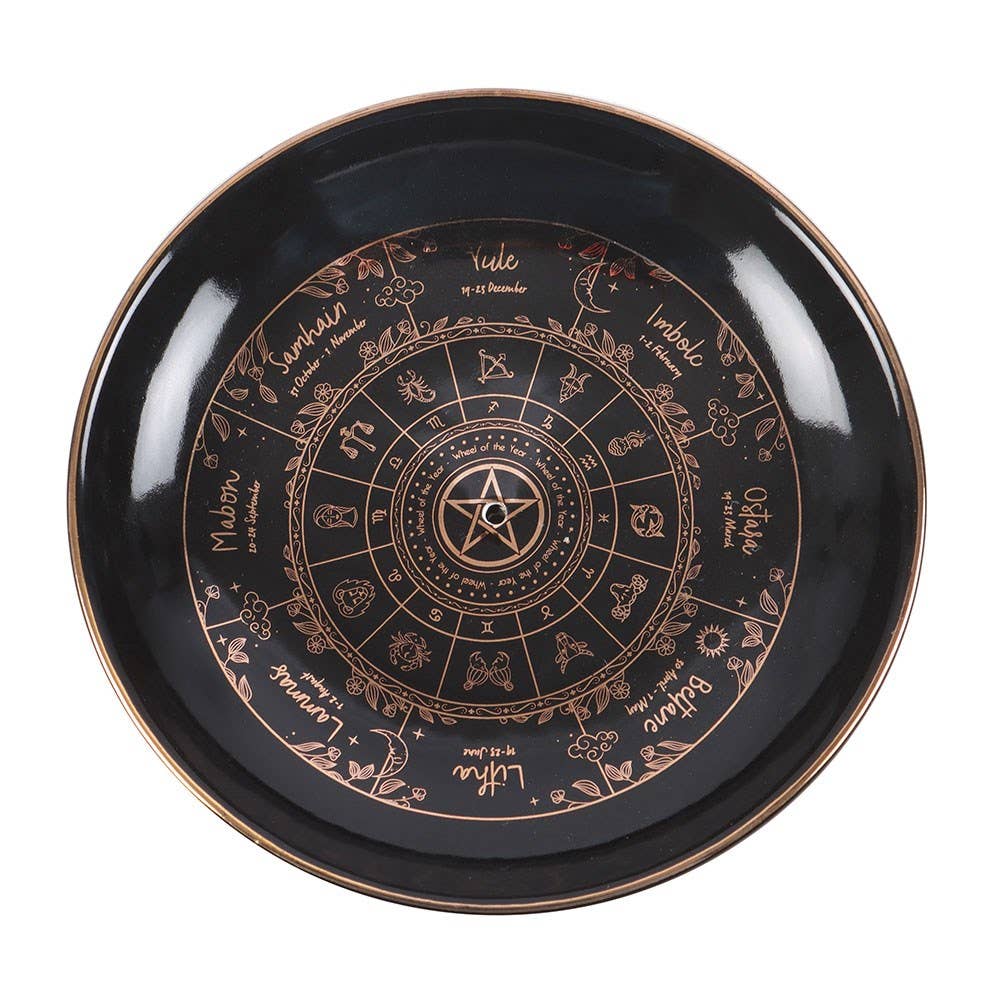 Black and Gold Witchy Goth 'Wheel of the Year' Incense Holder