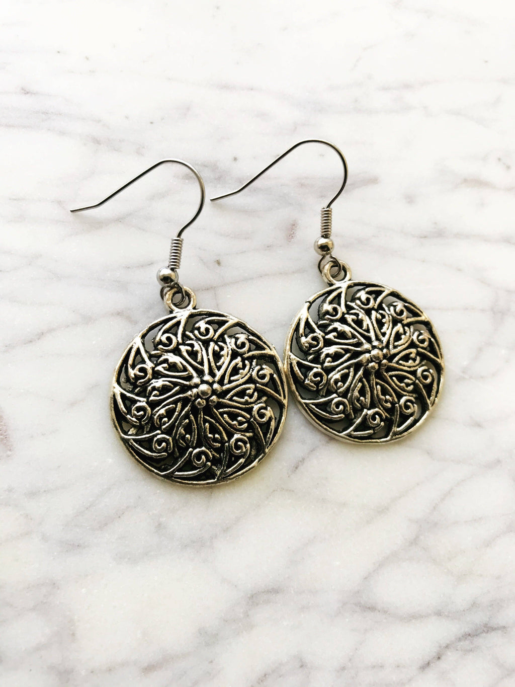 Tibetan Silver Wheel of Fortune Boho Earrings