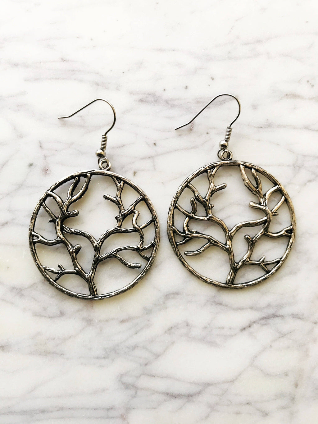 Tibetan Silver Tree of Life Hoop Earrings