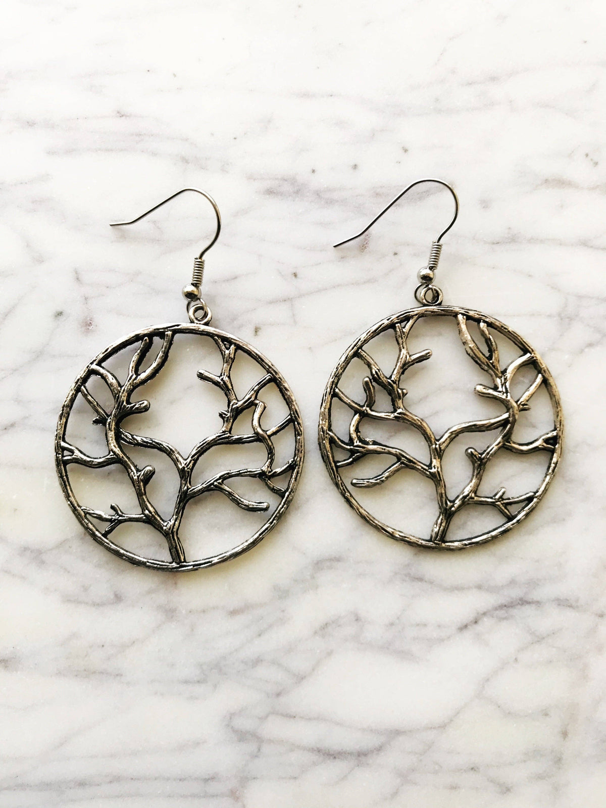 Tibetan Silver Tree of Life Hoop Earrings