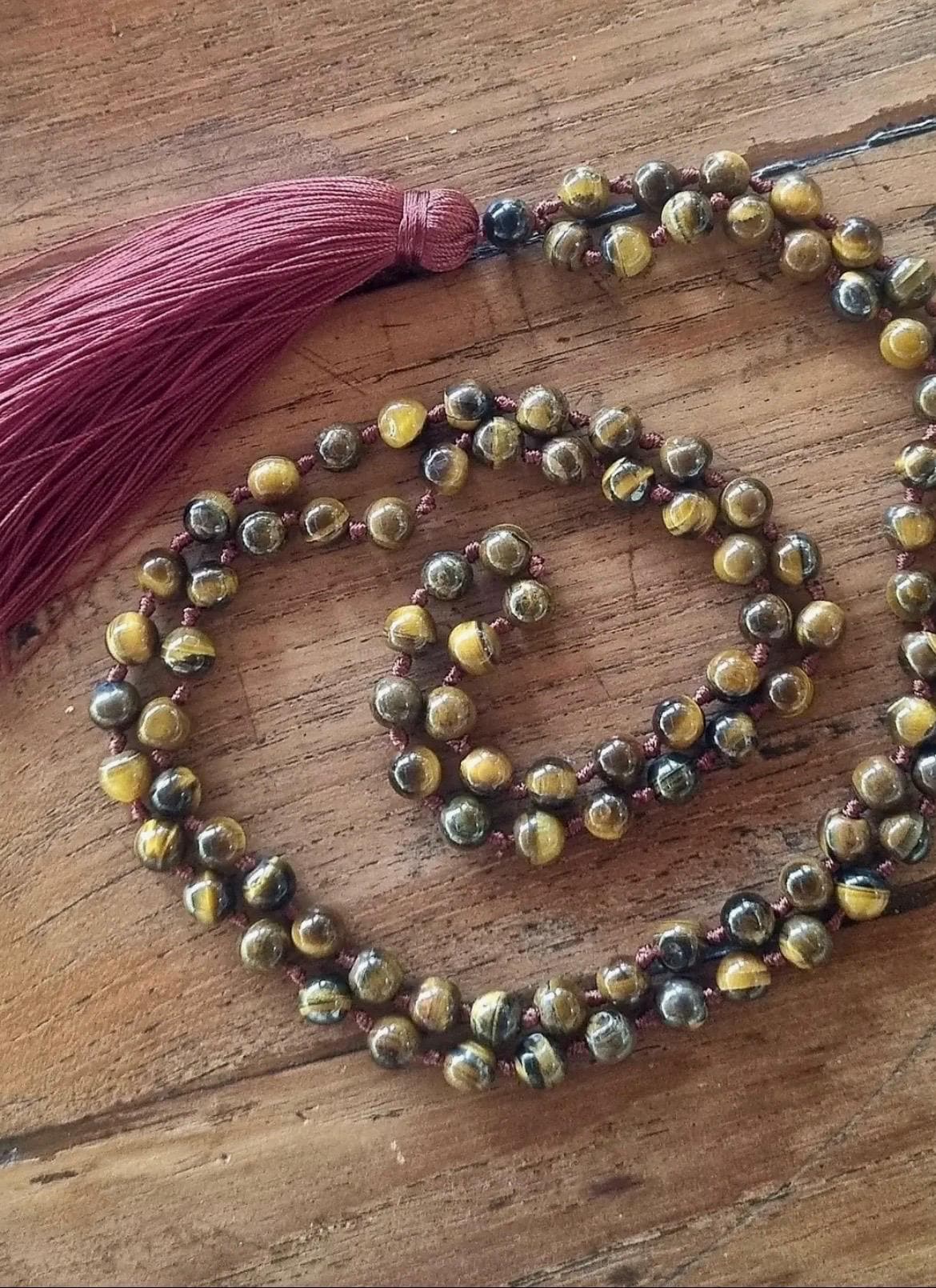 Tiger's Eye Mala Beads – Confidence, Strength & Golden Tassel