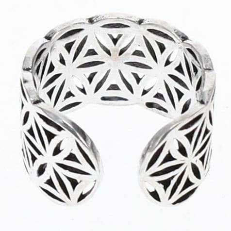 Boho Silver Toned Flower of Life Adjustable Ring