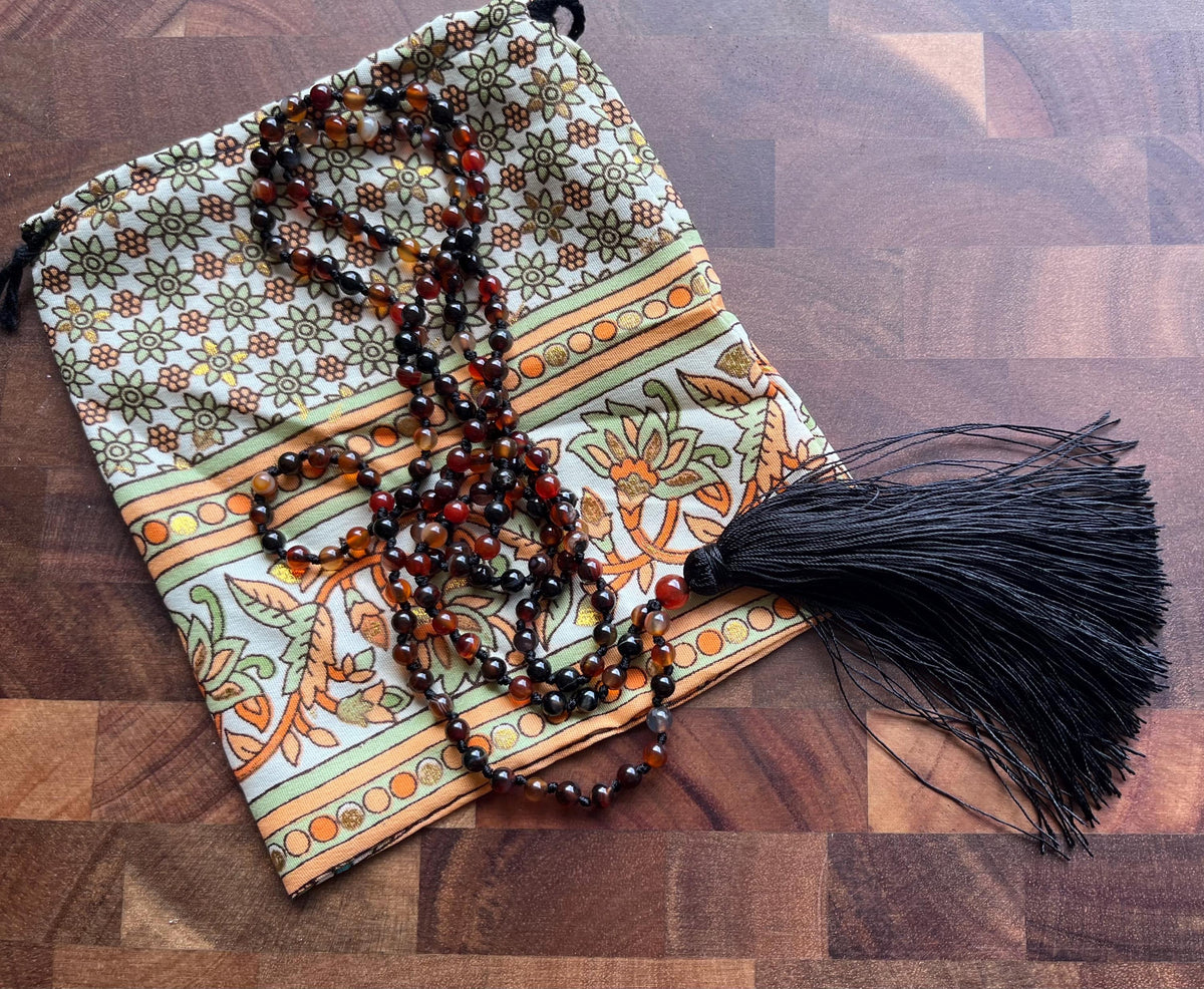 Carnelian Mala Beads – Vitality, Courage & Golden Tassel