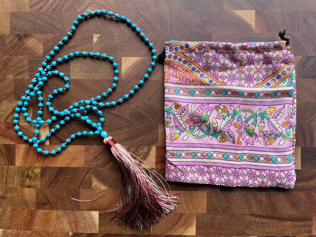 Turquoise Mala Beads – Calm, Communication & Golden Tassel