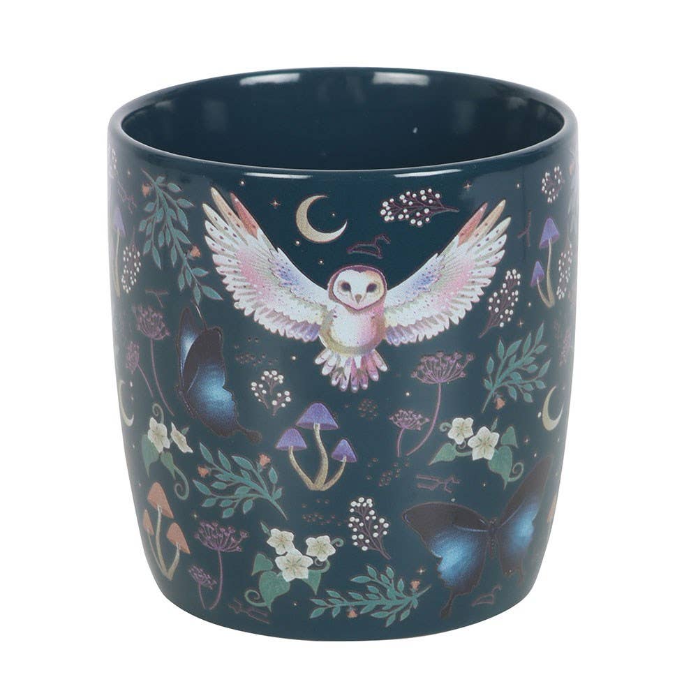 Witchy Boho Dark Night Owl Moon Forest Print Ceramic Mug