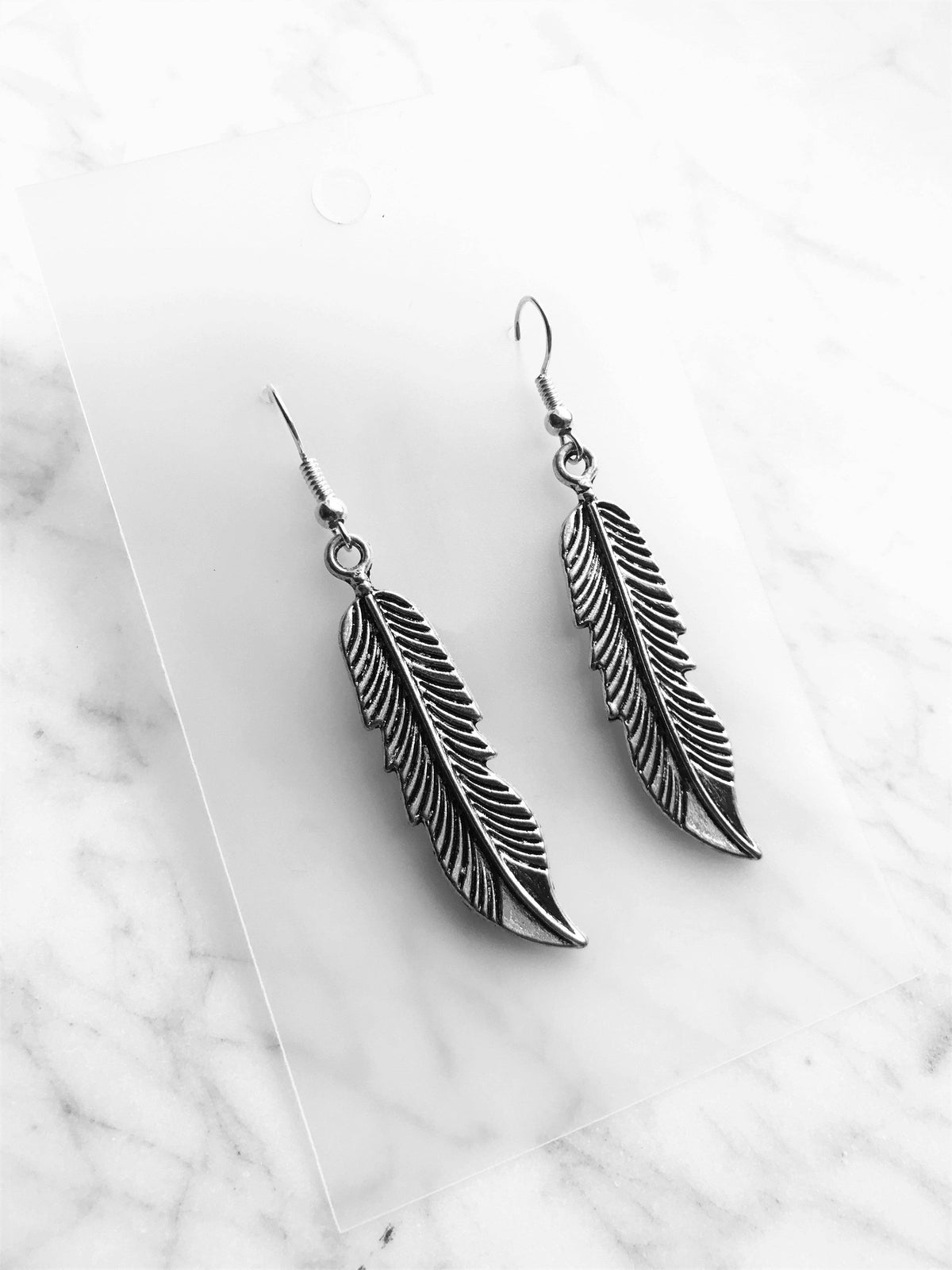Vintage Silver Feather Dangle Earrings