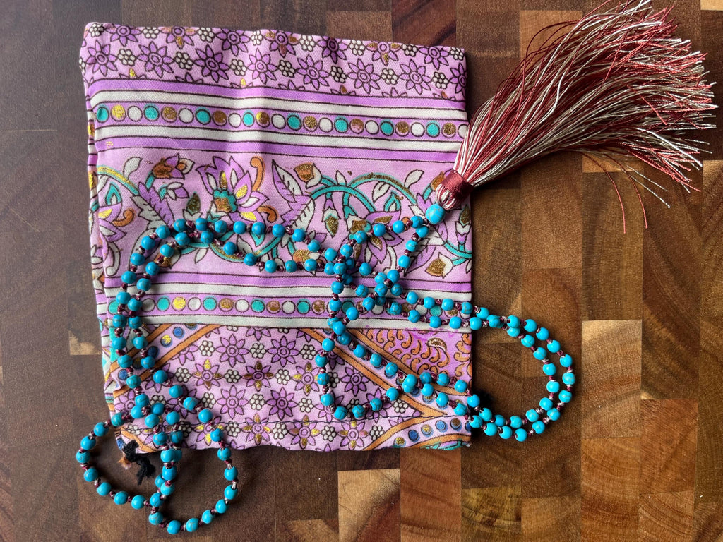 Turquoise Mala Beads – Calm, Communication & Golden Tassel