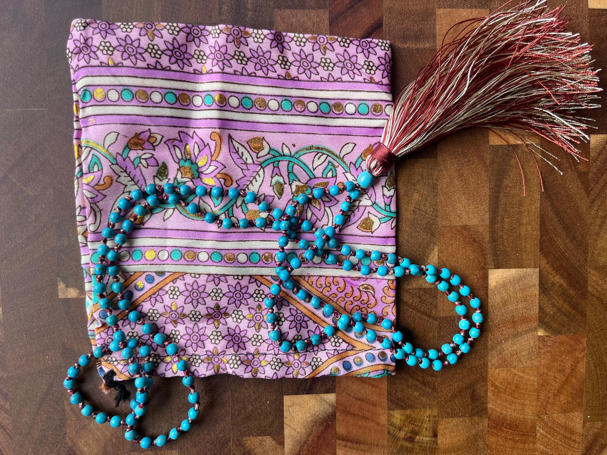 Turquoise Mala Beads – Calm, Communication & Golden Tassel