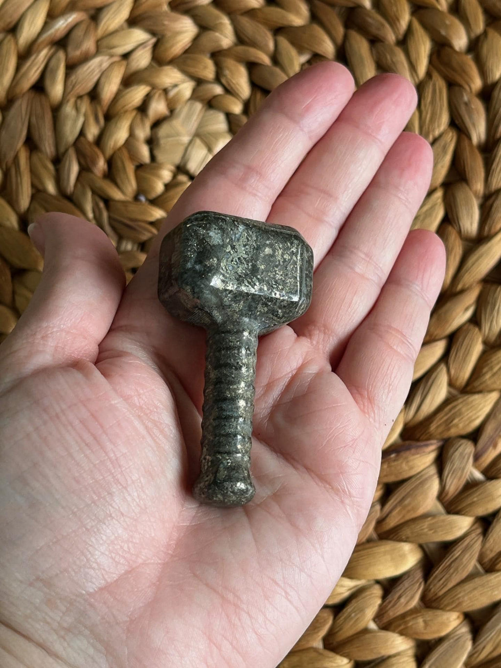 Carved Pyrite Crystal Mjolnir Thor's Viking Hammer