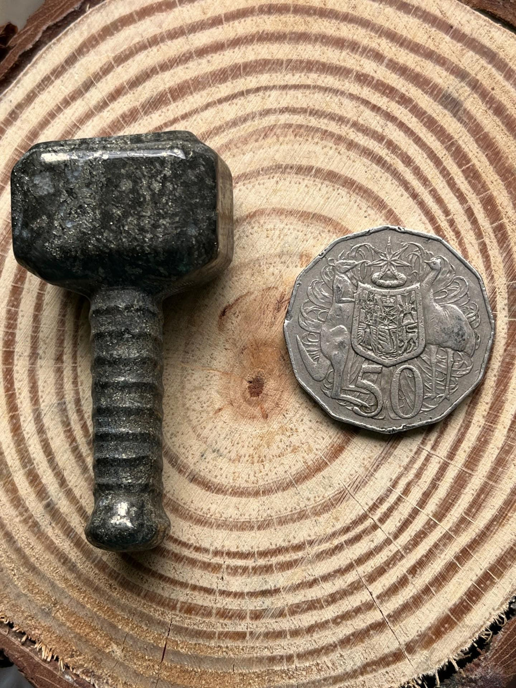 Carved Pyrite Crystal Mjolnir Thor's Viking Hammer
