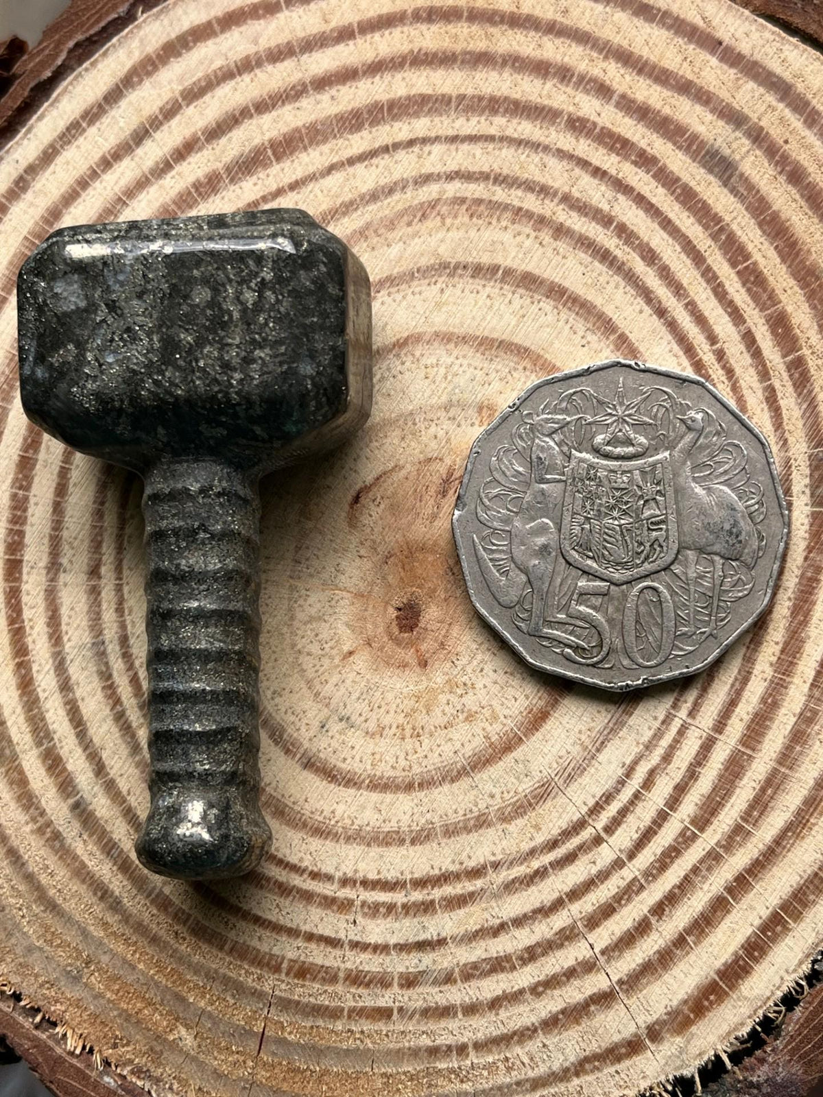 Carved Pyrite Crystal Mjolnir Thor's Viking Hammer