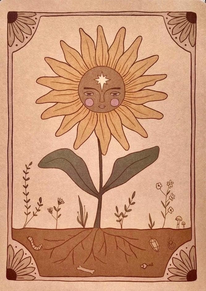 Sunflower Folk Earthy Postcard Mini Print