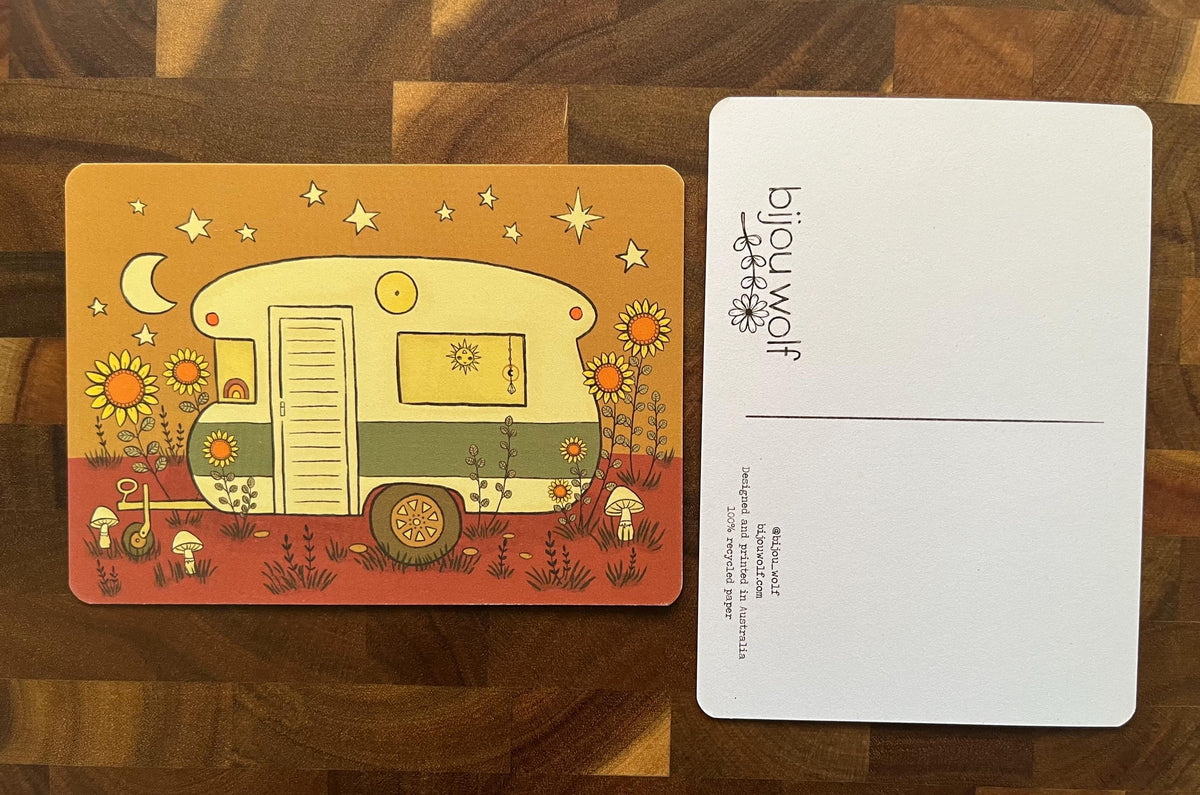 Vintage Caravan Boho Mini Art Post Card