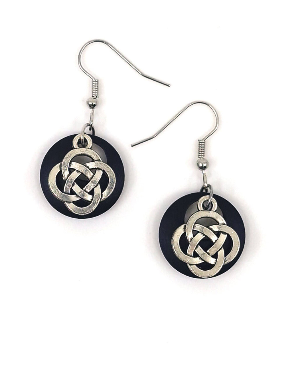Black and Silver Celtic Knot Drop Earrings