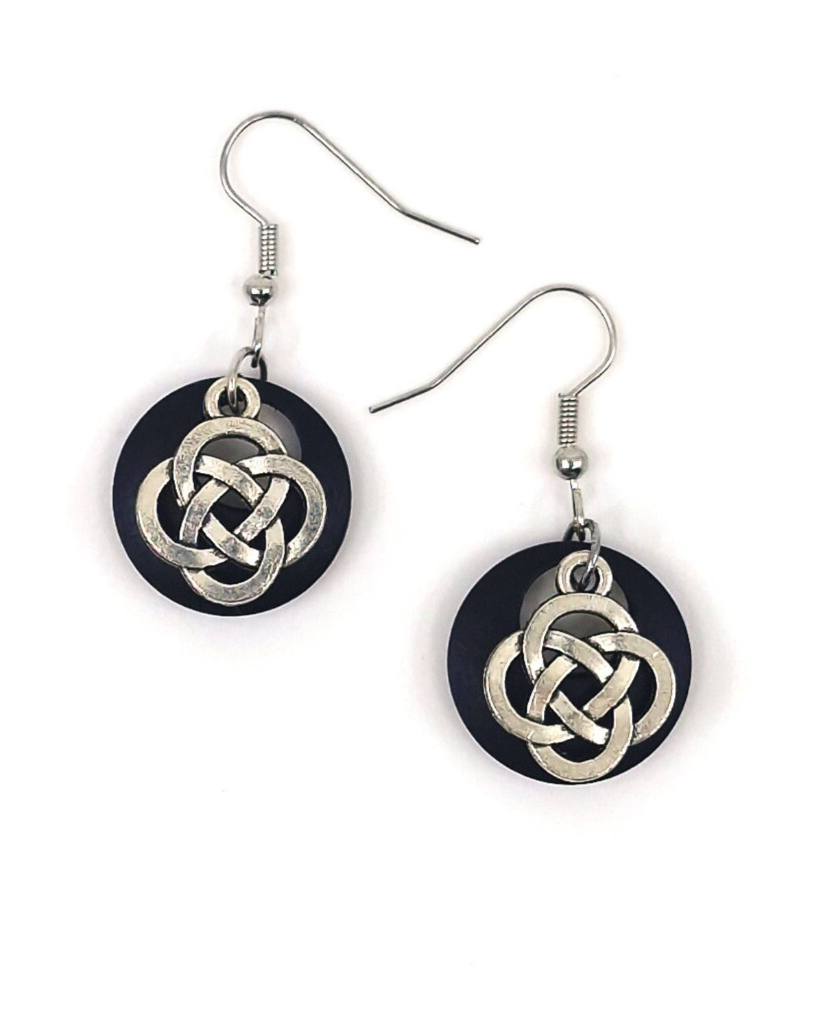 Black and Silver Celtic Knot Drop Earrings