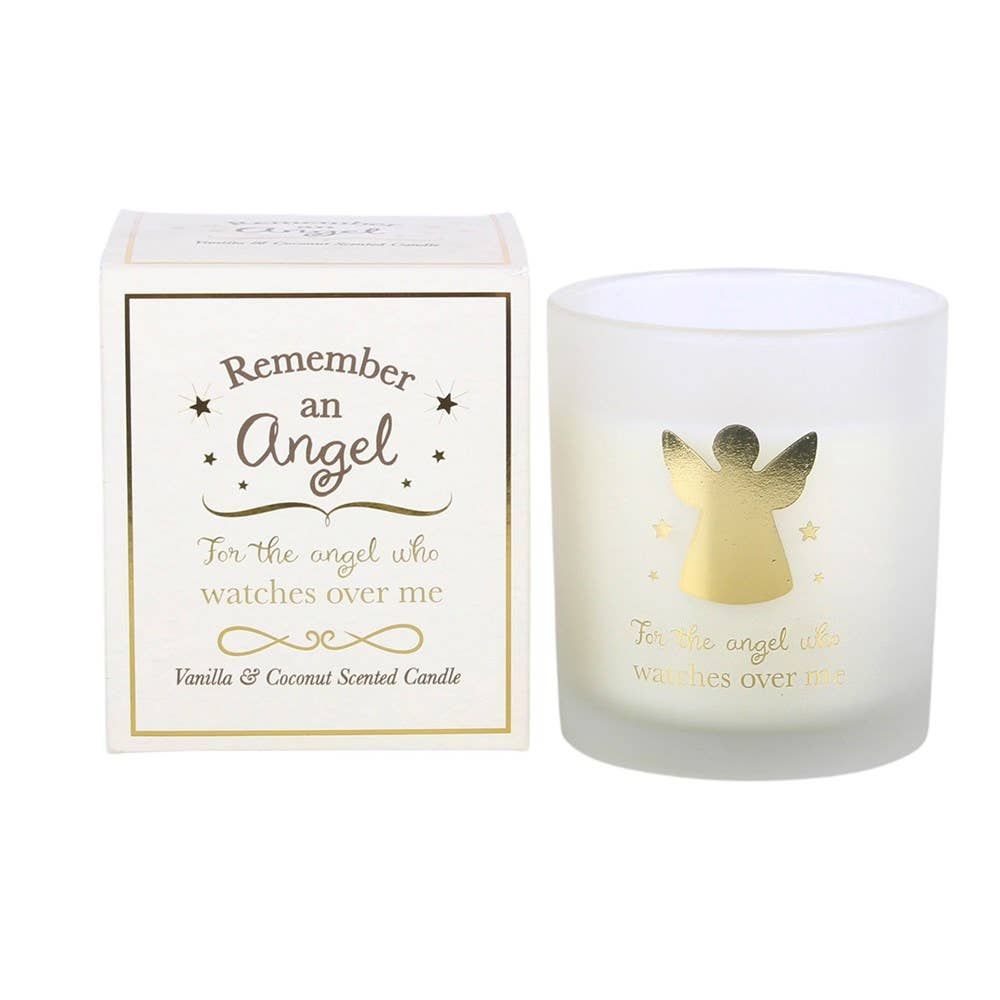 Beautiful "For the Angel Who Watches Over Me" White and Gold Vanilla & Coconut Candle