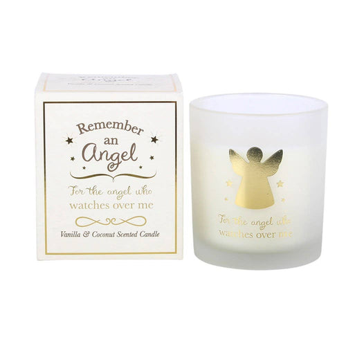 Beautiful "For the Angel Who Watches Over Me" White and Gold Vanilla & Coconut Candle