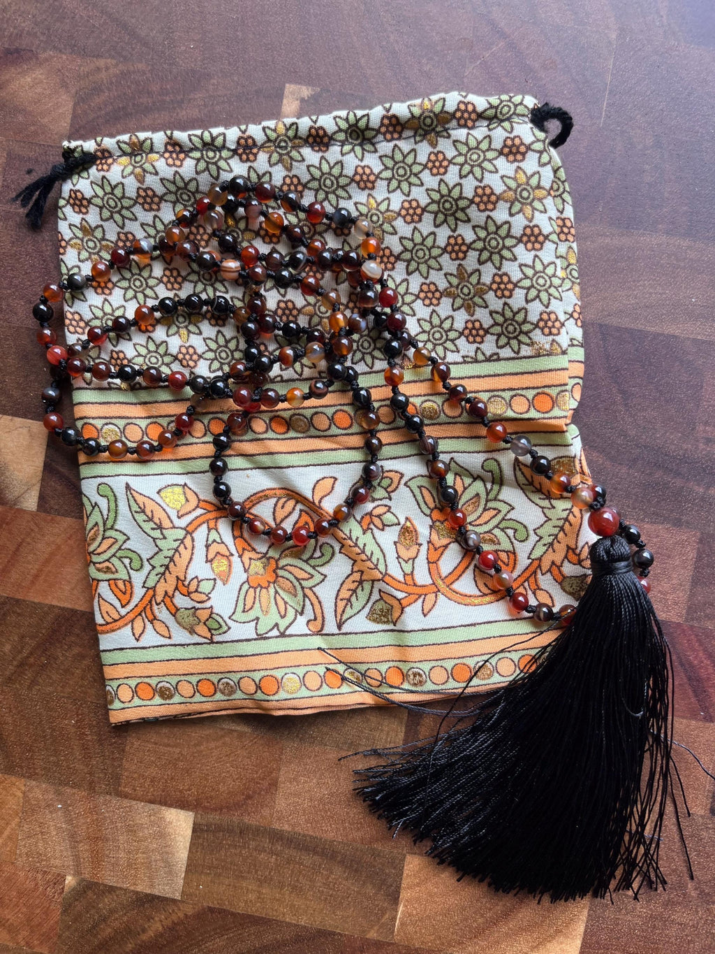 Carnelian Mala Beads – Vitality, Courage & Golden Tassel
