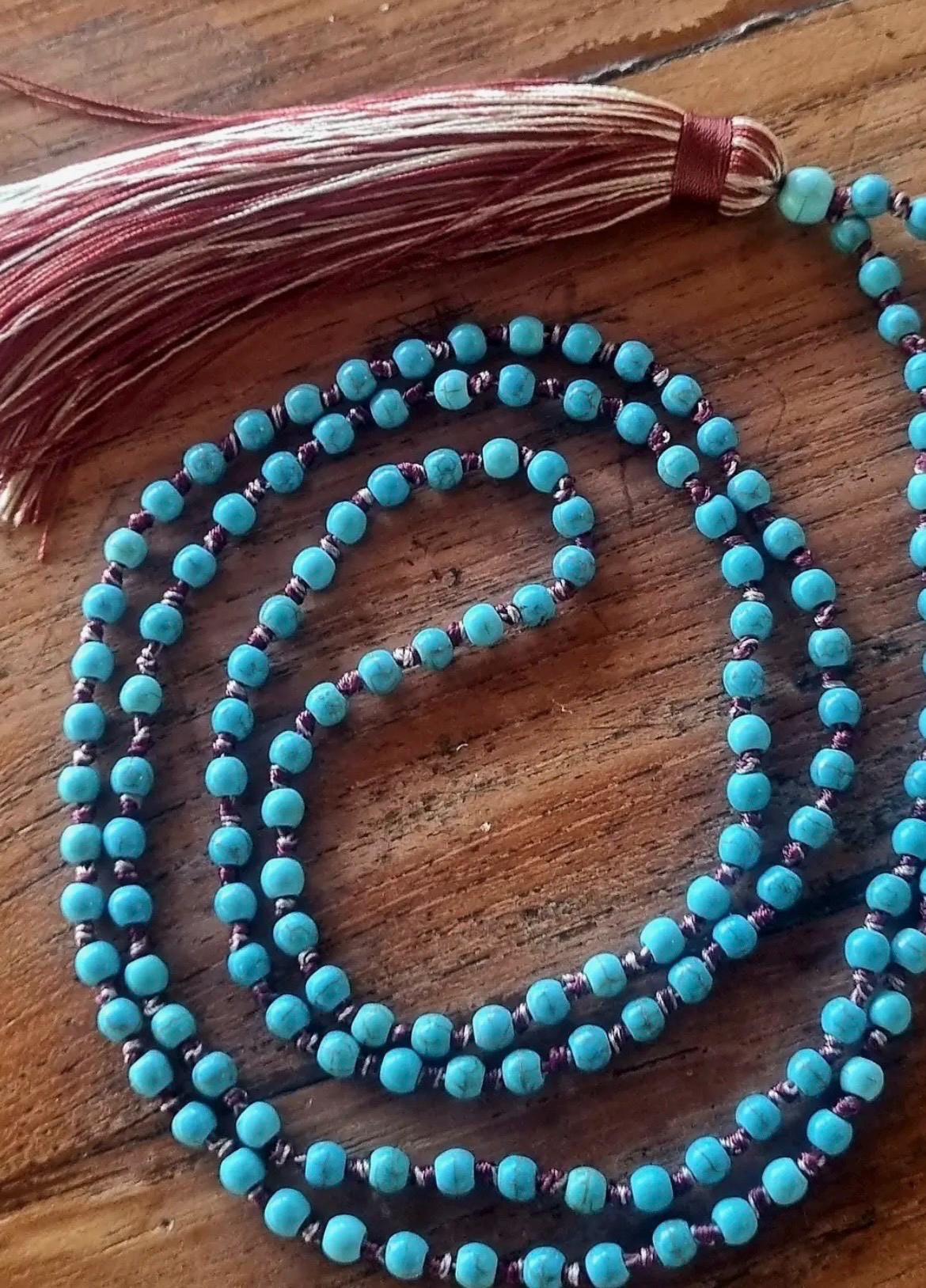 Turquoise Mala Beads – Calm, Communication & Golden Tassel