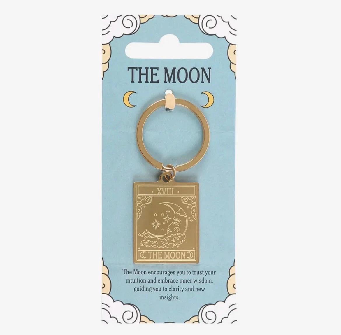 The Moon Gold Toned Boho Witchy Tarot Key Ring