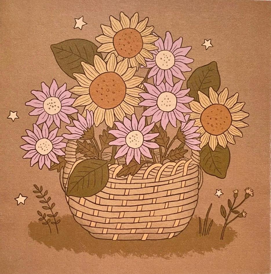 Basket of Sunflowers and Daisies - Blank Greeting Card