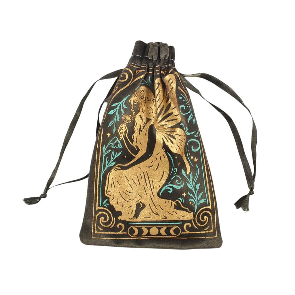 Stardust Fairy Green and Gold Velvet Drawstring Tarot Pouch
