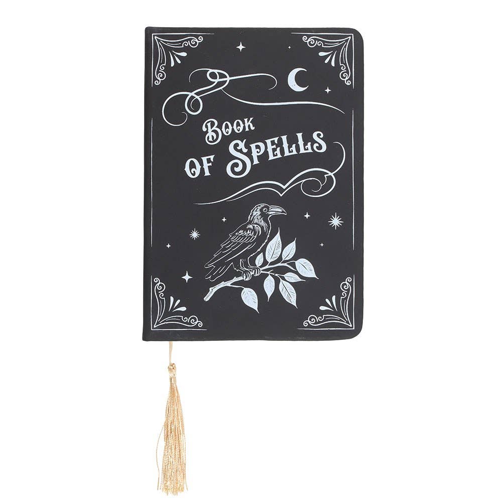Witchy Goth Black and White Mystic Raven Book of Spells A5 Notebook
