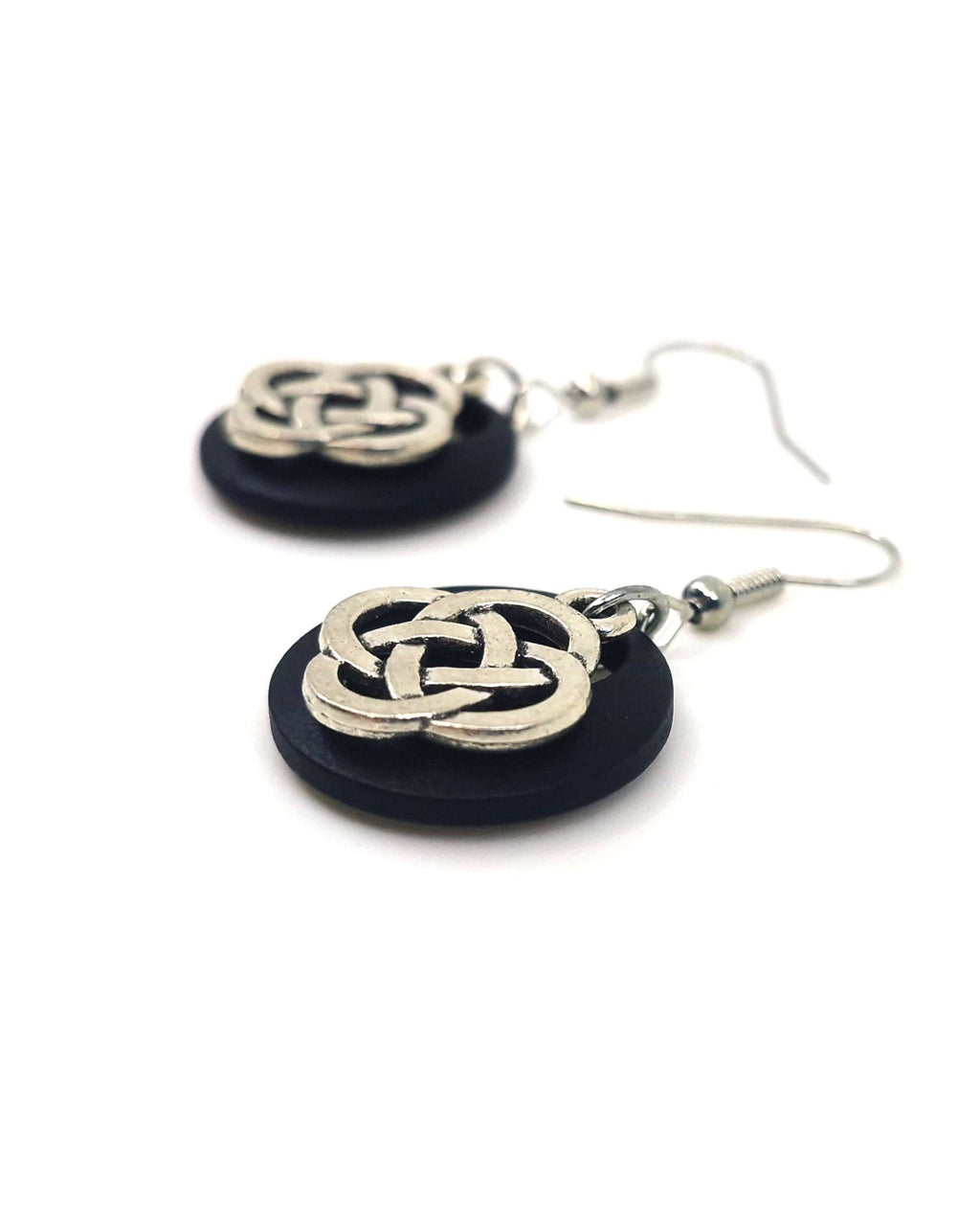 Black and Silver Celtic Knot Drop Earrings