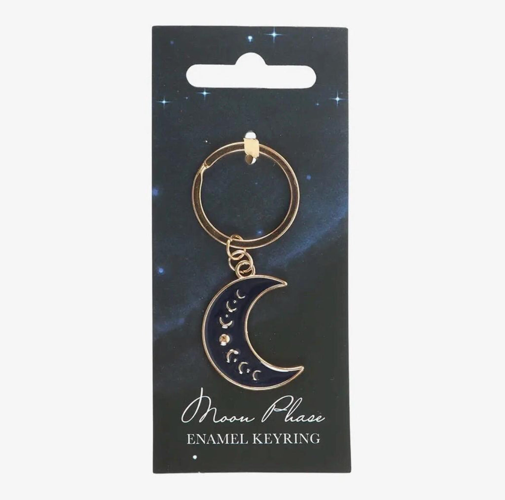 Blue Enamel Witchy Moon Phase Key Ring