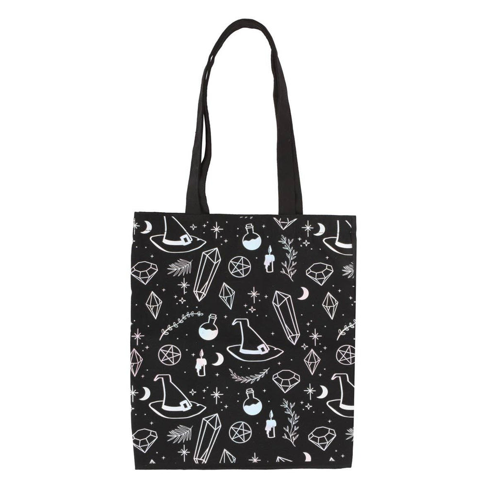 Black Crystal Witch Goth Print Poly Cotton Tote Bag