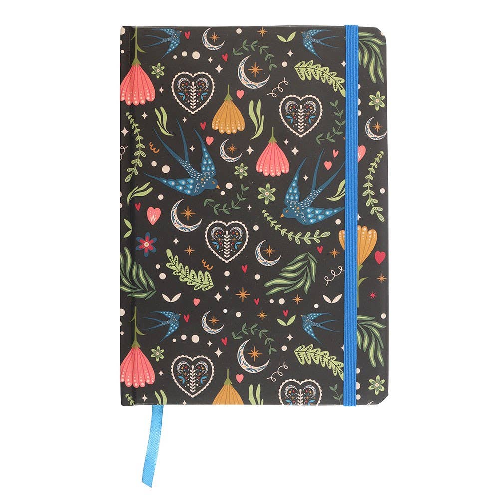Cute Boho Witchy Midnight Bloom Print A5 Notebook