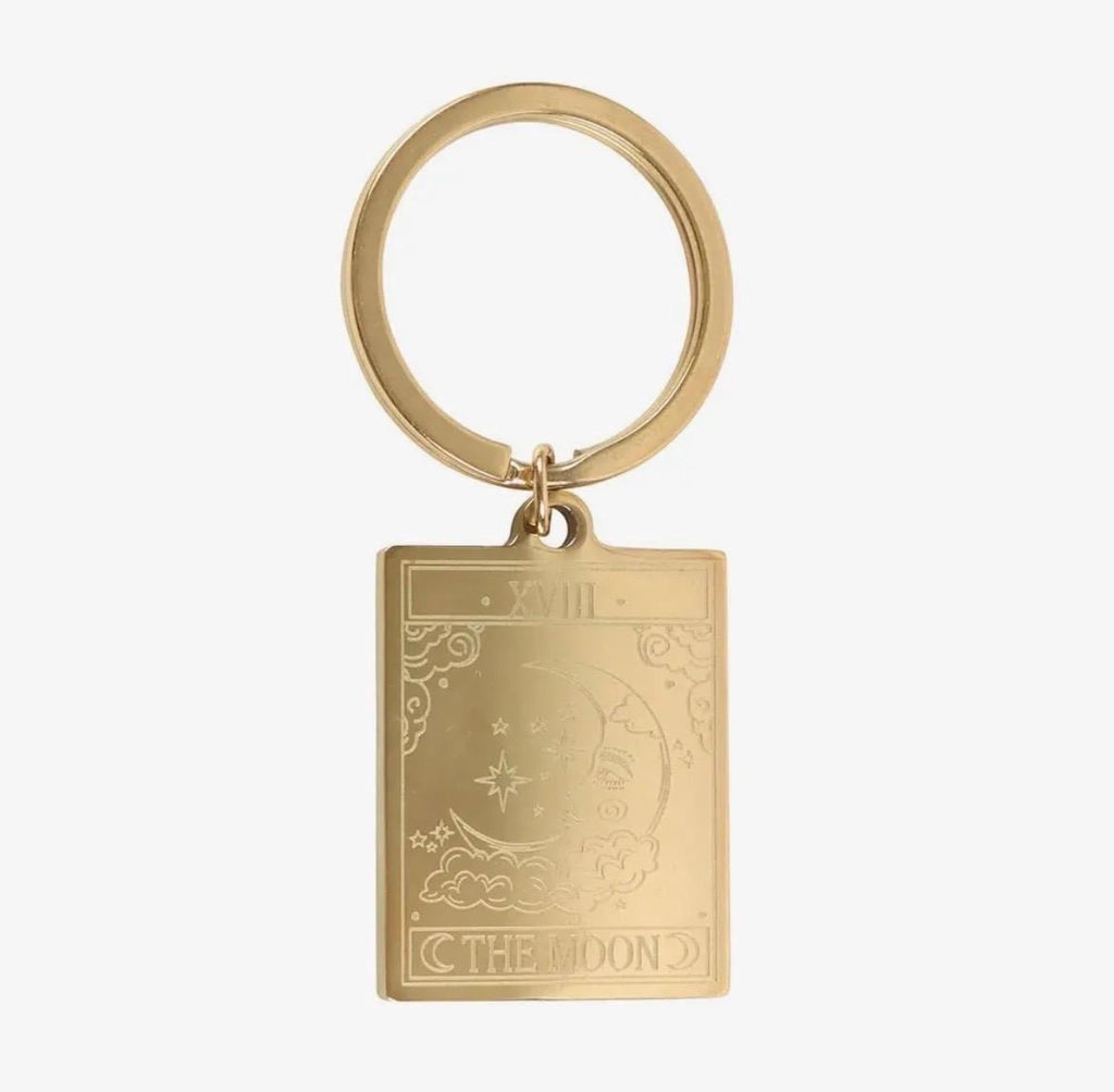 The Moon Gold Toned Boho Witchy Tarot Key Ring