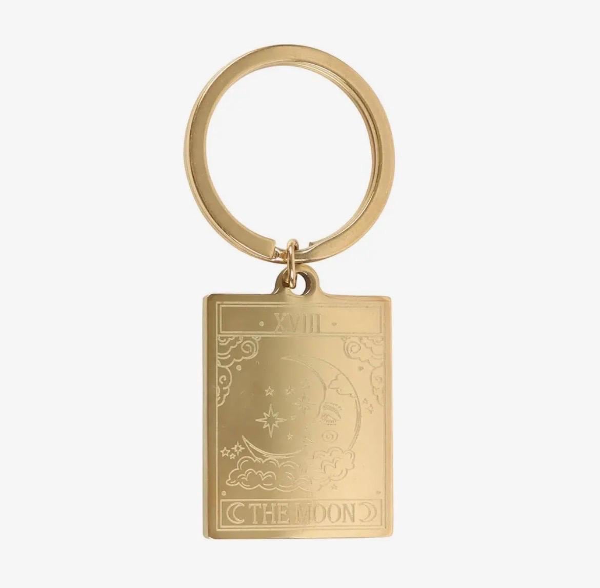 The Moon Gold Toned Boho Witchy Tarot Key Ring