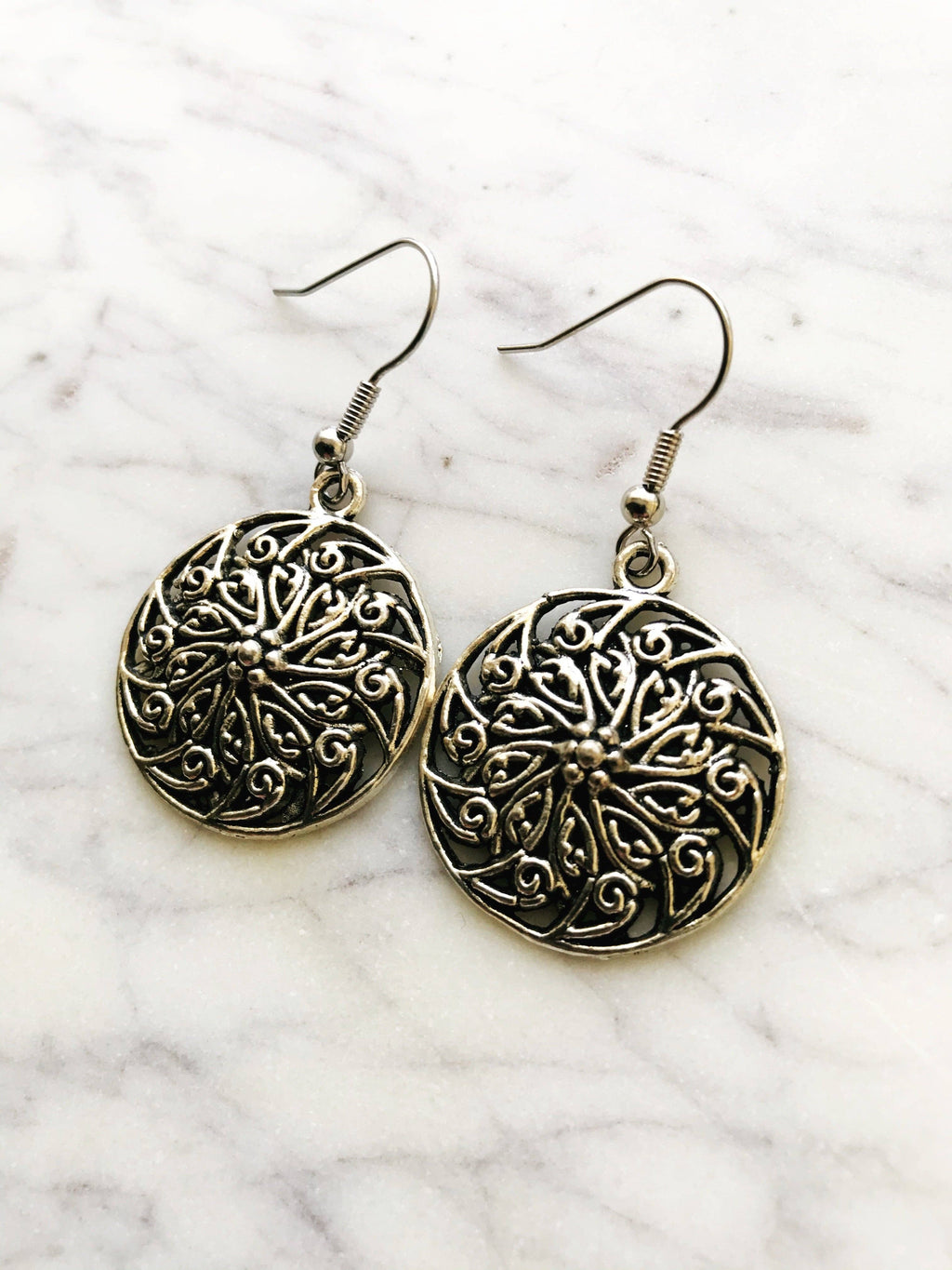 Tibetan Silver Wheel of Fortune Boho Earrings