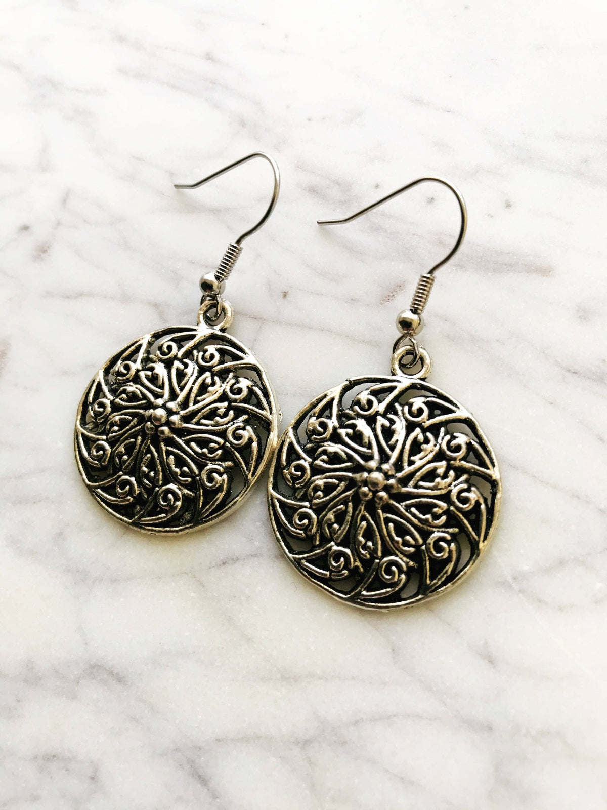 Tibetan Silver Wheel of Fortune Boho Earrings