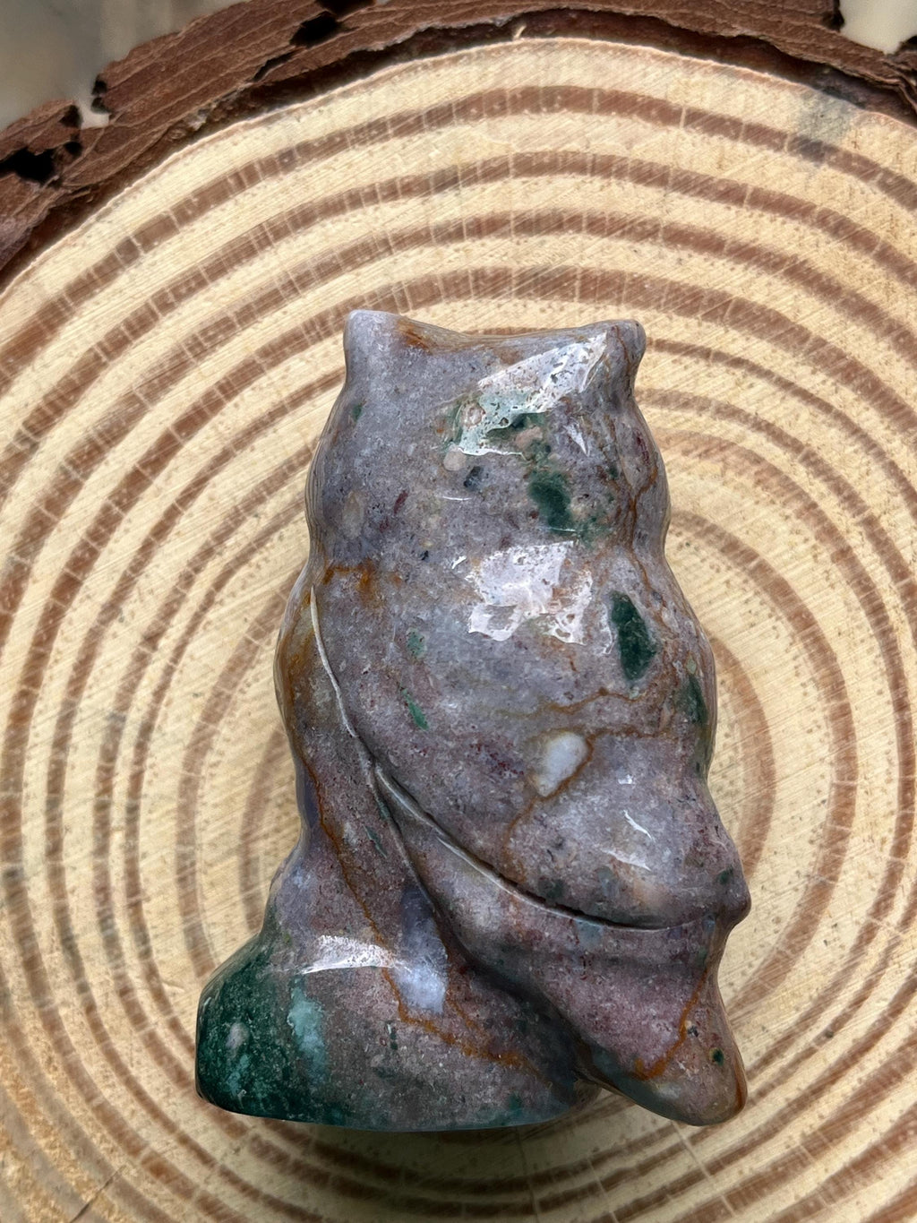Ocean Jasper Owl Figurine – Earth Energy & Hand-Carved Spirit Totem