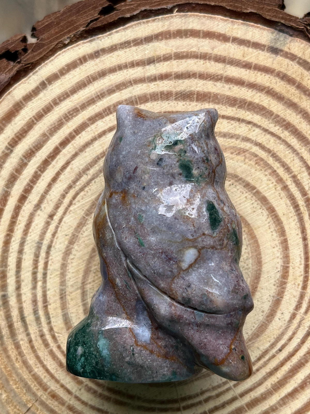 Ocean Jasper Owl Figurine – Earth Energy & Hand-Carved Spirit Totem