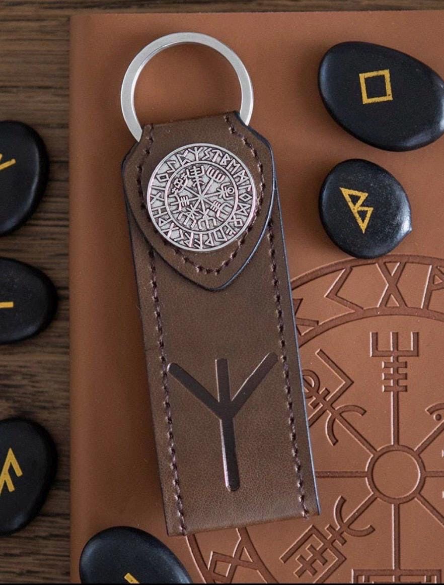 Viking Protection Rune Faux Leather Key Ring