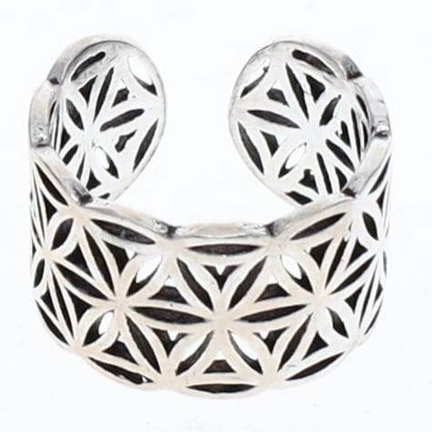 Boho Silver Toned Flower of Life Adjustable Ring