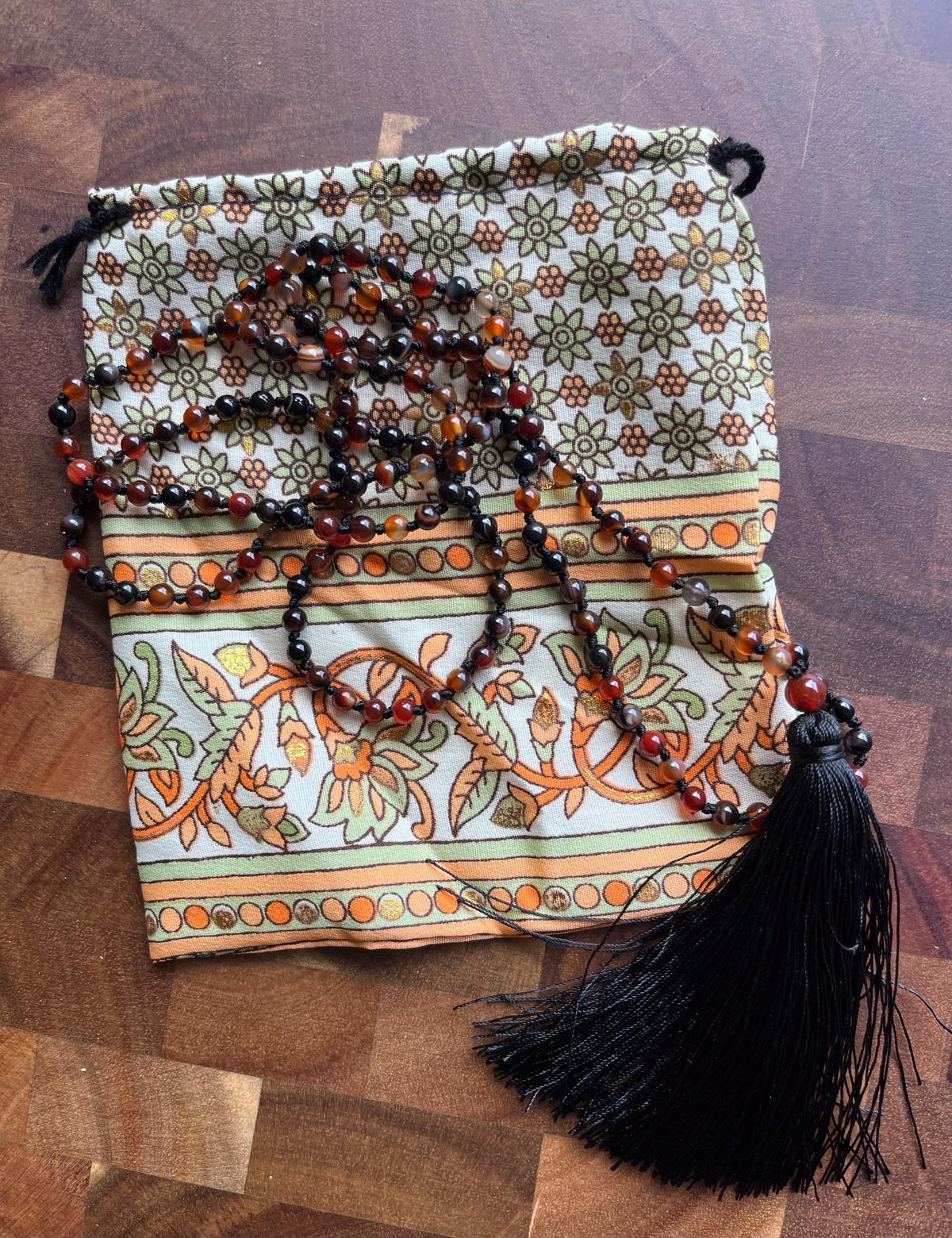 Carnelian Mala Beads – Vitality, Courage & Golden Tassel