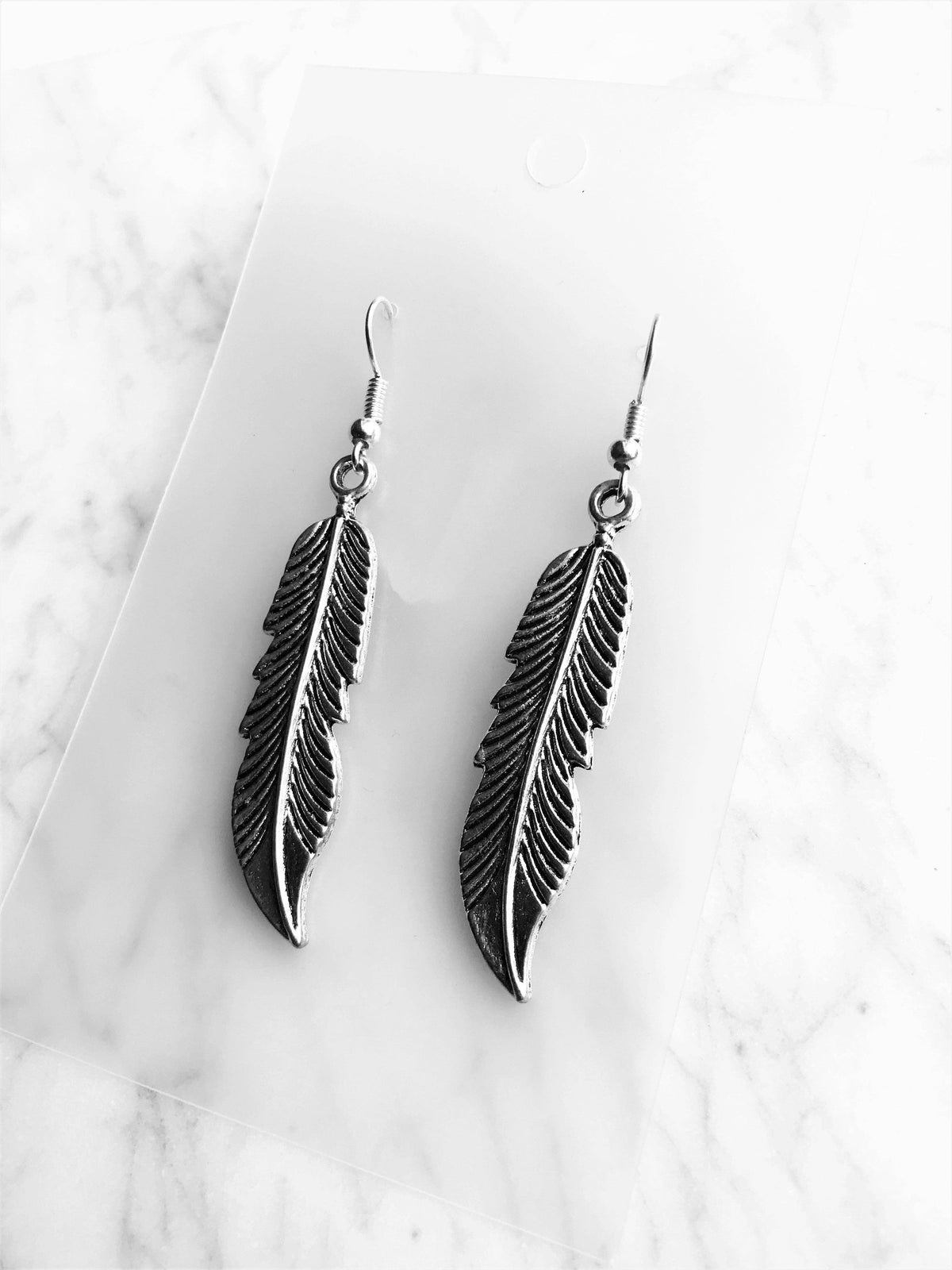 Vintage Silver Feather Dangle Earrings