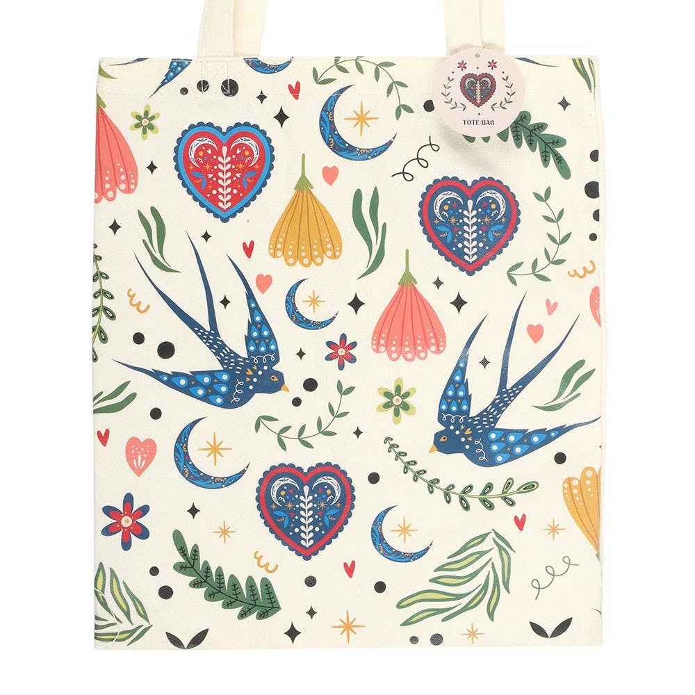 Cute Boho Cream Folk Print Polycotton Tote Bag