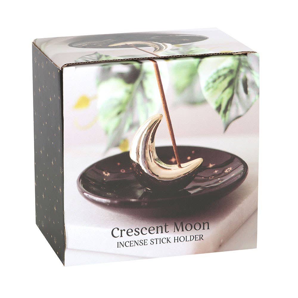 Black and Gold Crescent Moon Witchy Boho Incense Stick Holder