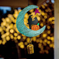 Witchy Goth Moon Crow Pumpkin Metal Wind Chime
