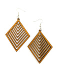 Cute Boho Timber Diamond Dangle Earrings | Geometric Drops Earrings: Dark Wood