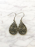 Tibetan Silver Filigree Teardrop Earrings