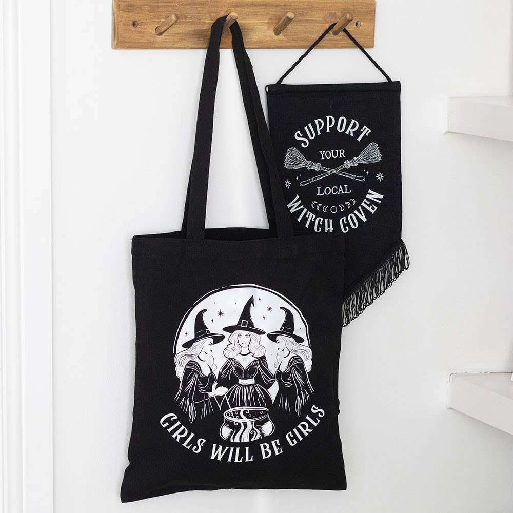 Girls Will Be Girls Black Witchy Polycotton Tote Bag