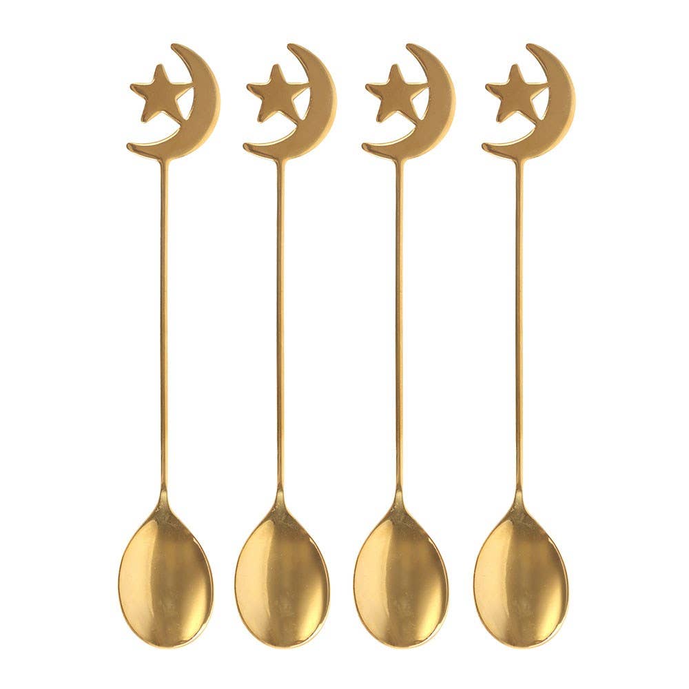 Witchy Star and Moon Set of 4 Golden Teaspoons