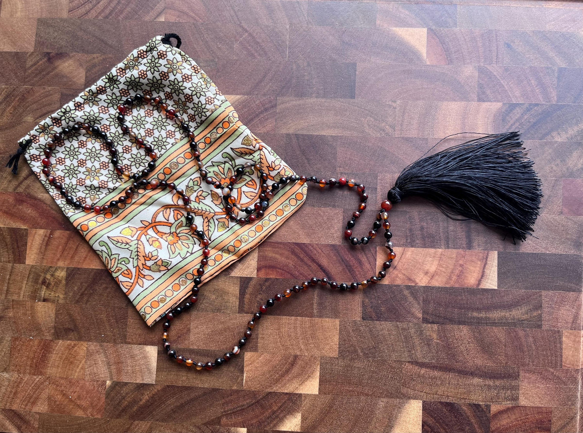 Carnelian Mala Beads – Vitality, Courage & Golden Tassel
